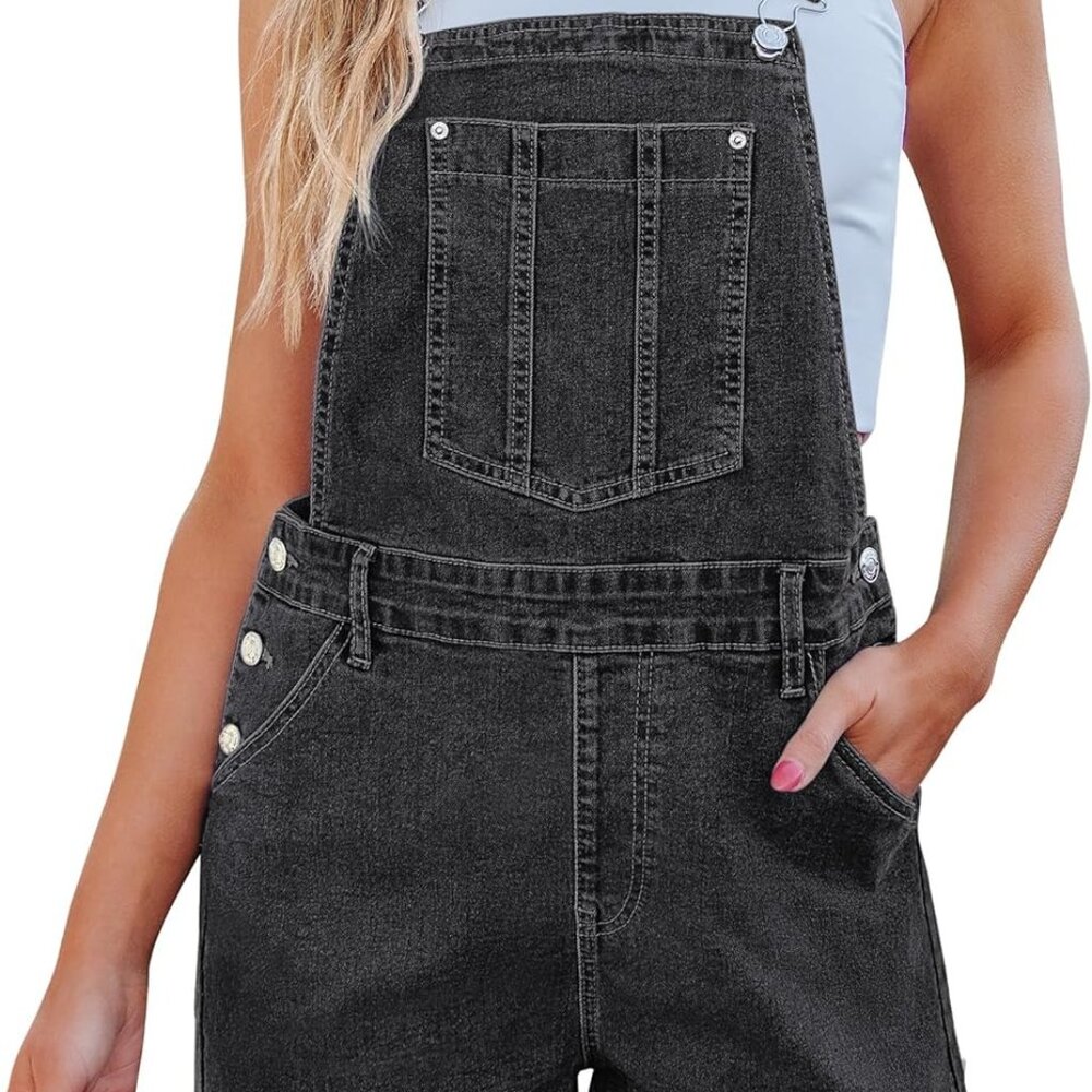 Jean Short Overalls For Women Baggy Adjustable Straps Bib Stretchy Denim Overall